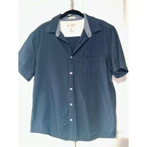 Original Penguin Men's Slim Fit Short Sleeve Blue Button-Up Shirt L